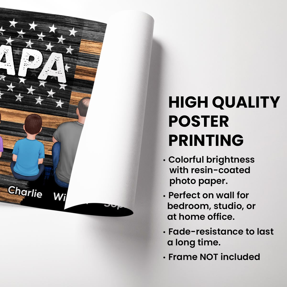 Dad Grandpa Papa Back View Sitting With Kids Half Nation Flag Personalized Horizontal Poster