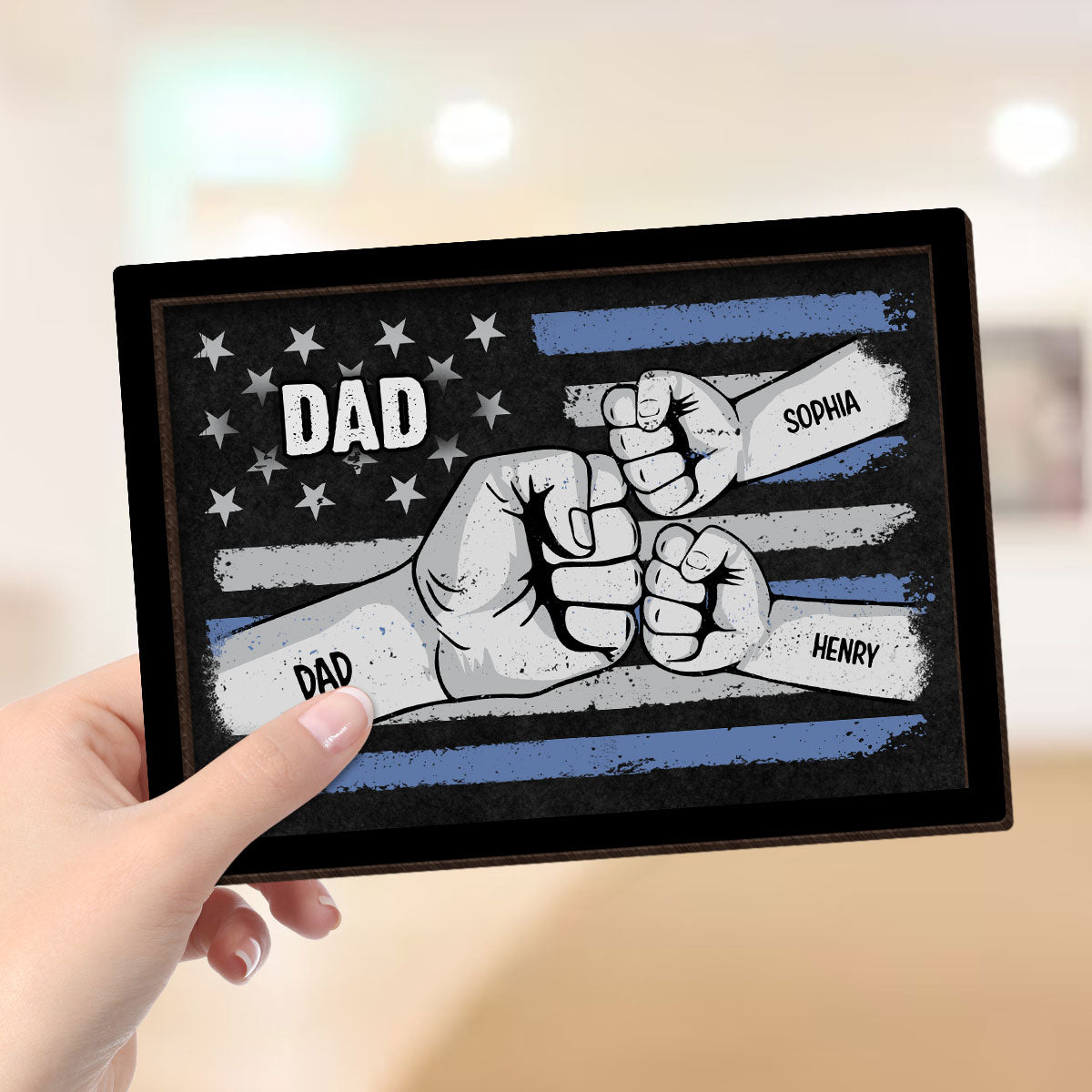 Dad Fist Bump Nation Flag Personalized 2-Layered Wooden Plaque, Father's Day Gift For Dad, For Husband