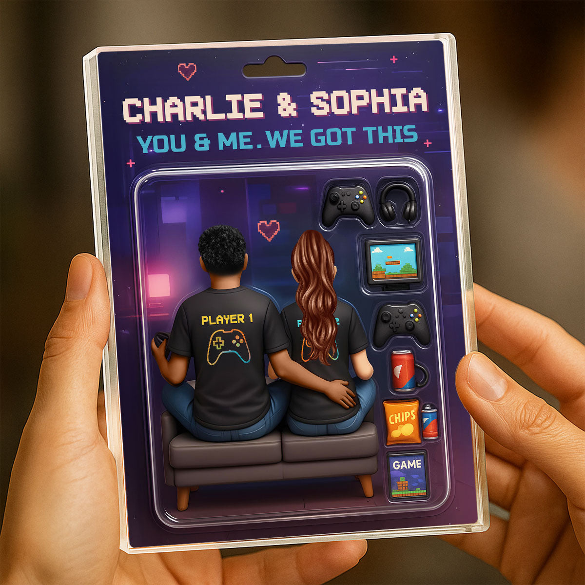 Game Players Couple, Toy Box Figures Style, Personalized Acrylic Block Plaque, Unique Gift for Him, Gift for Her