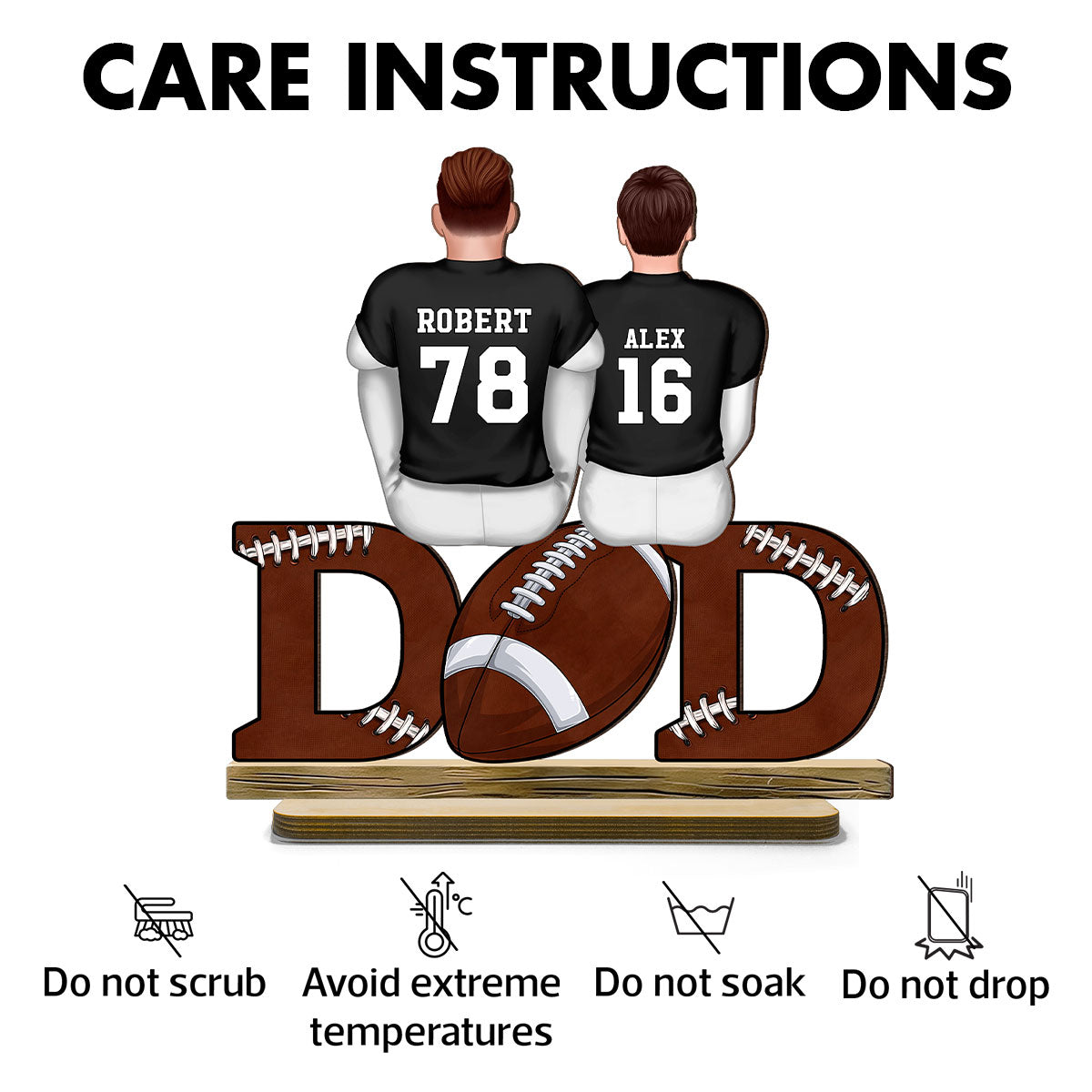 Football Dad And Kids Back View Personalized Standing Wooden Plaque, Father's Day Gift for Husband, Gift for Dad