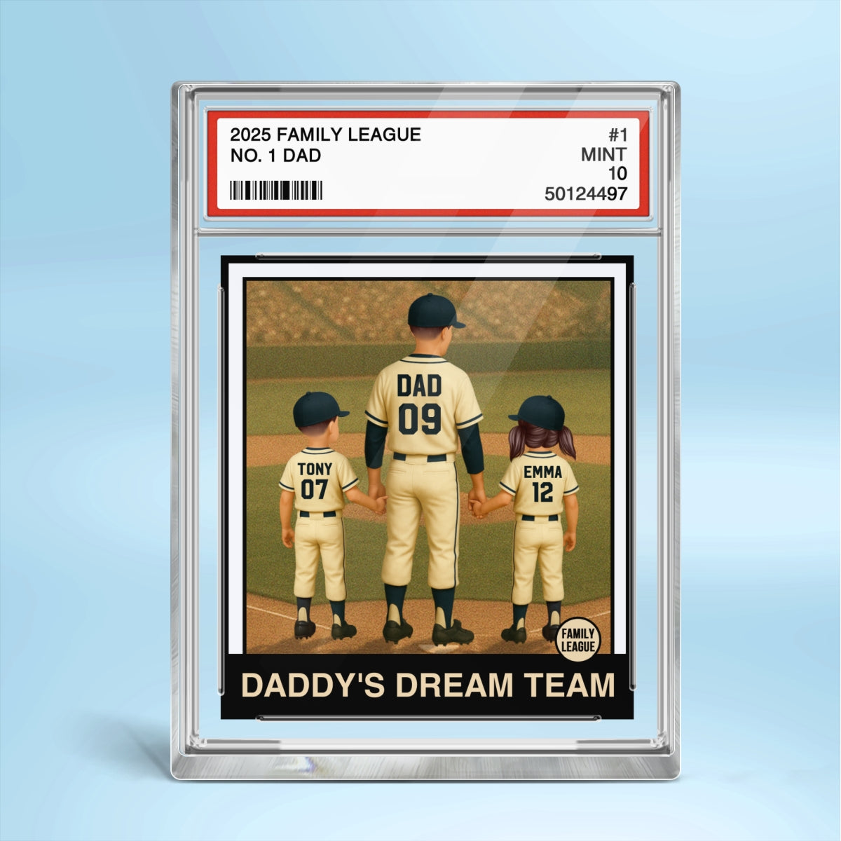 Baseball No. 1 Dad Grandpa Man & Kids Trading Card Style Personalized Acrylic Block Plaque