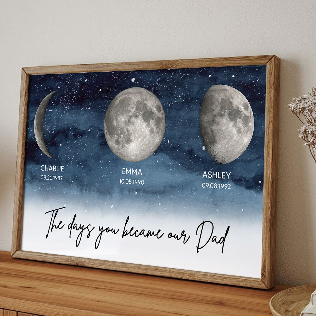 Starry Night Custom Birth Moon Phase The Days You Became Our Dad Personalized Poster, Heartfelt Birthday Gift For Dad