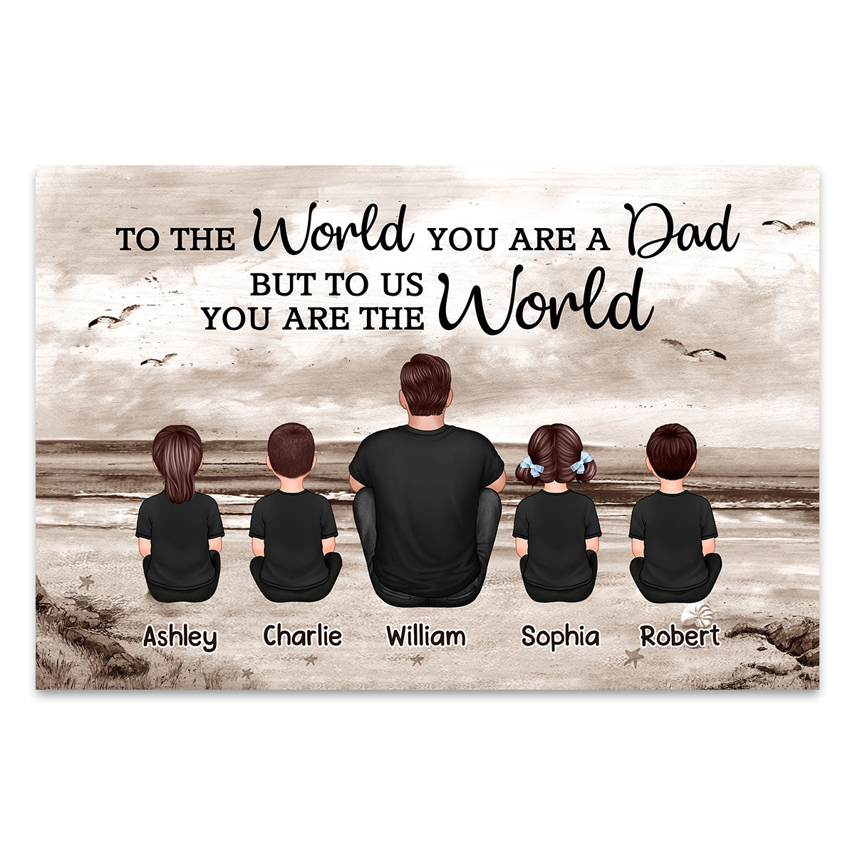 Dad And Sons Daughters Retro Vintage Beach Personalized Poster| Heartfelt Gift For Dad, For Husband