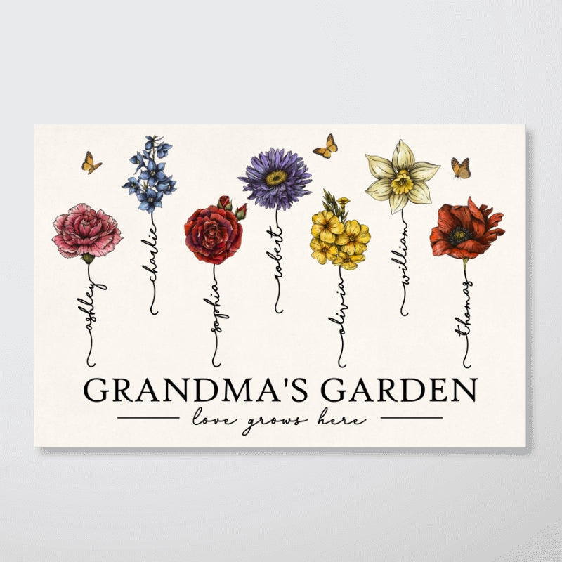Grandma‘s Garden Love Grows Here Beautiful Vintage Birth Flowers Gift For Grandma Mom Personalized Poster