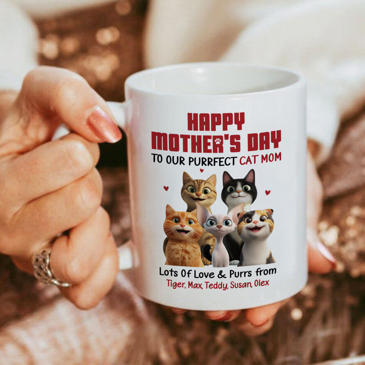 To Our Perfect Cat Mom Adorable Cartoon Cats Personalized Mug, Unique Gifts For Cat Moms