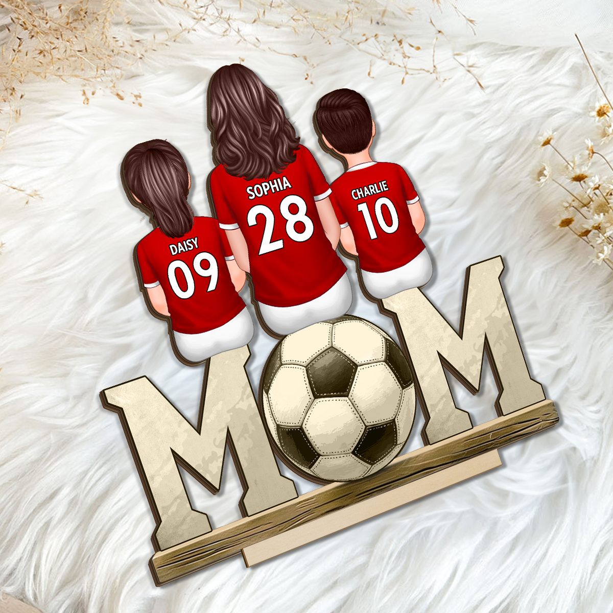 Soccer Mom And Kids Personalized Standing Wooden Plaque, Gift for Mom, Gift for Wife