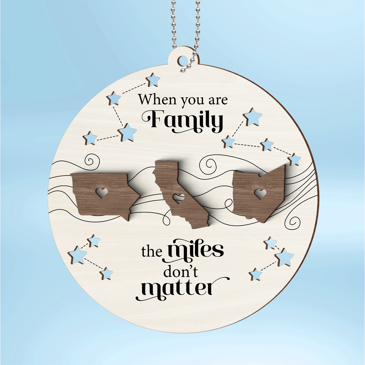 Personalized 2-Layered Wooden Ornament – A Gift of Togetherness for Long Distance Family, Friends, or Sisters