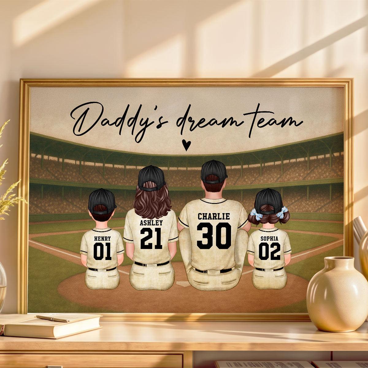 Retro Vintage Baseball Family Dream Team Home Decoration Personalized Poster|Heartfelt Birthday Gift, Anniversary Gift For Dad, Mom, Husband, Wife