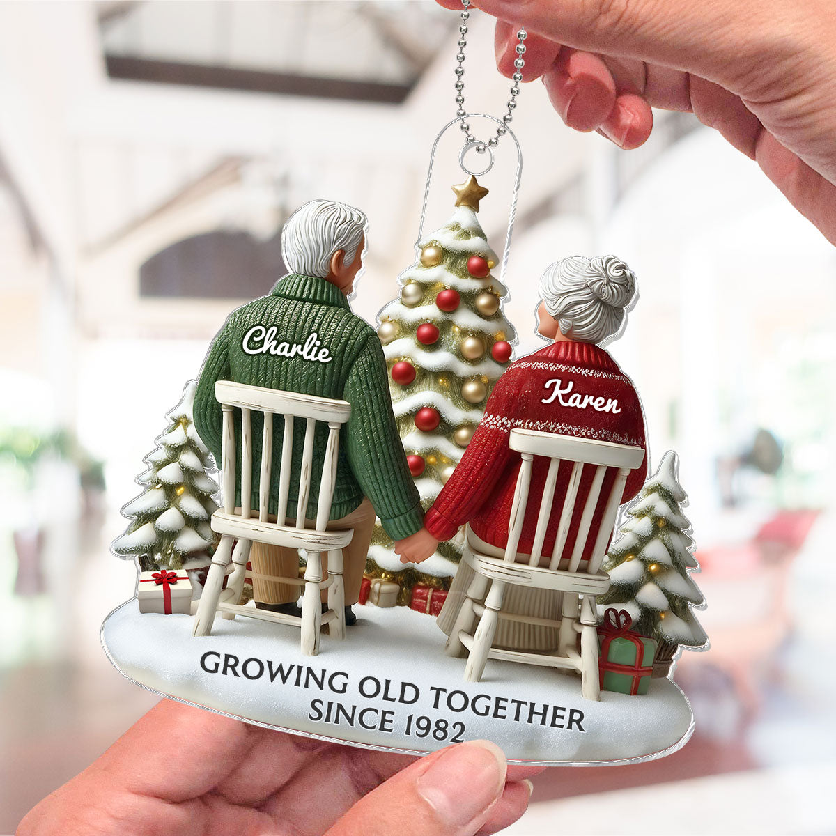 3D Effect Couple Growing Old Together Personalized Flat Acrylic Ornament, Heartfelt 2025 Gift Anniversary Gift For Him, For Her, Husband, Wife