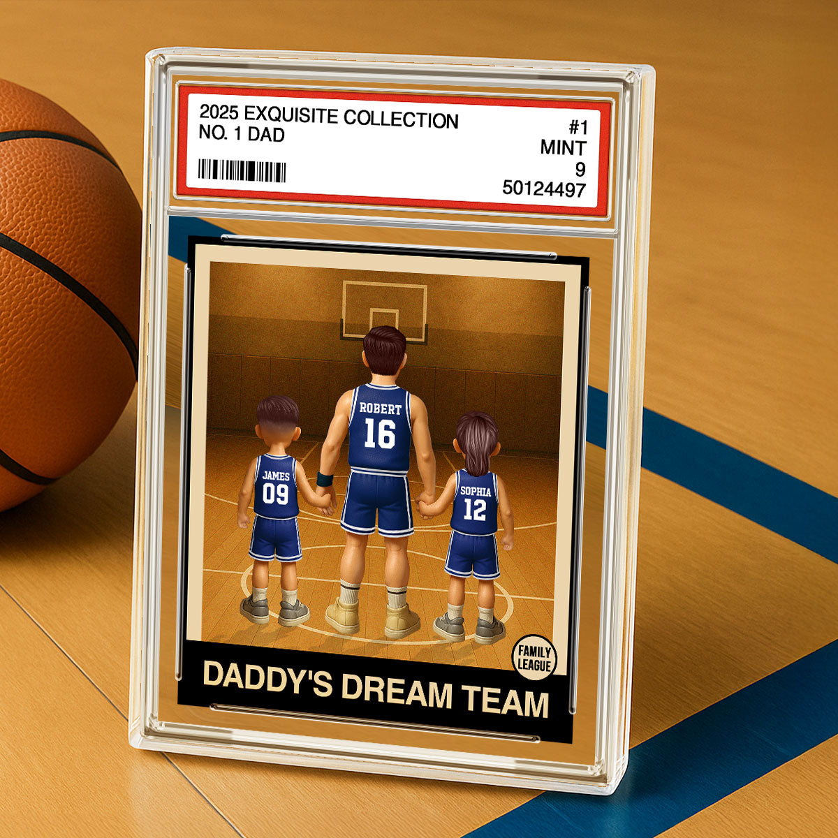 Basketball No. 1 Dad Man & Kids Trading Card Style Personalized Acrylic Block Plaque