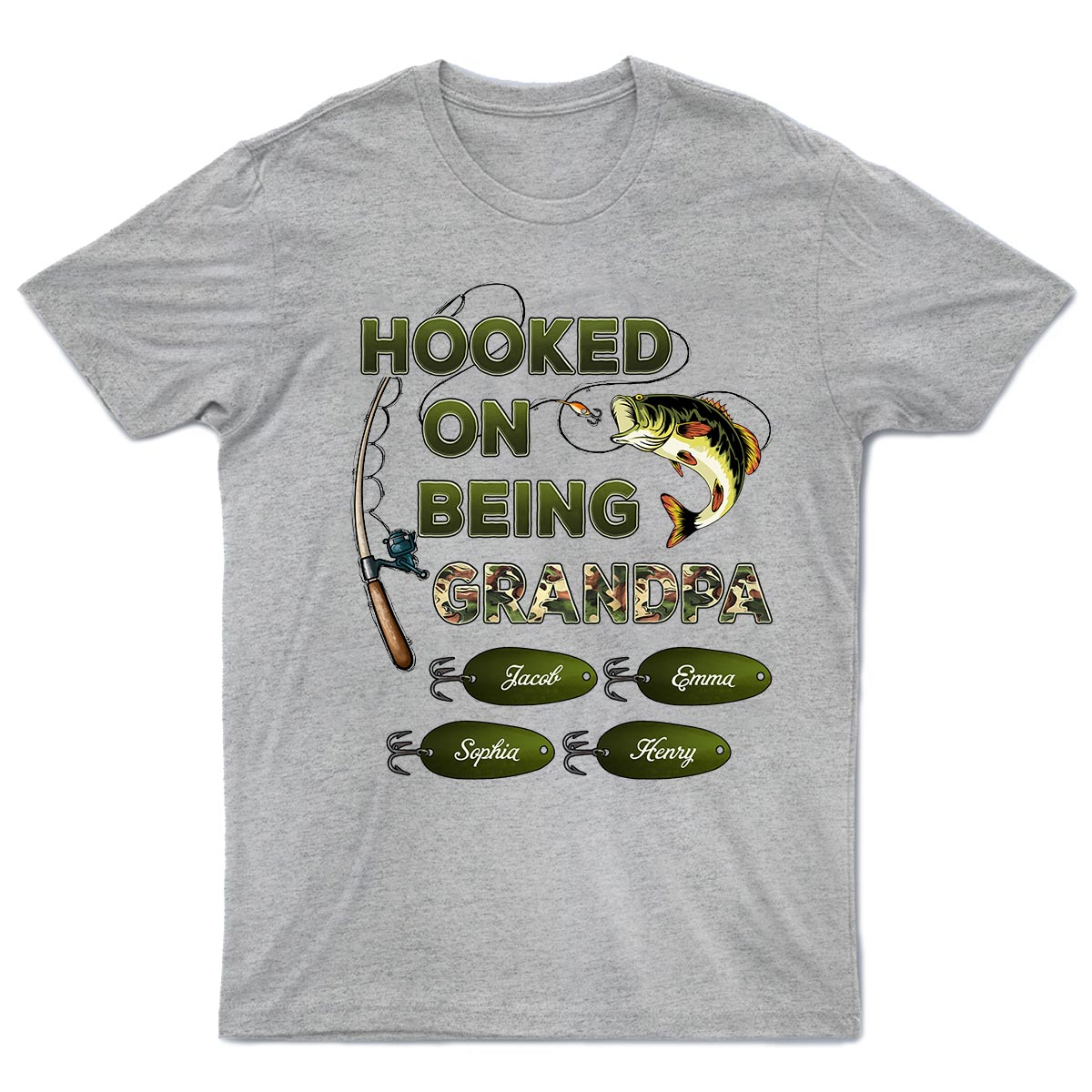 Hooked On Being Grandpa Papa Fishing Camouflage Personalized Shirt, Unique 2025 Father's Day Gift For Grandpa, Dad, Husband