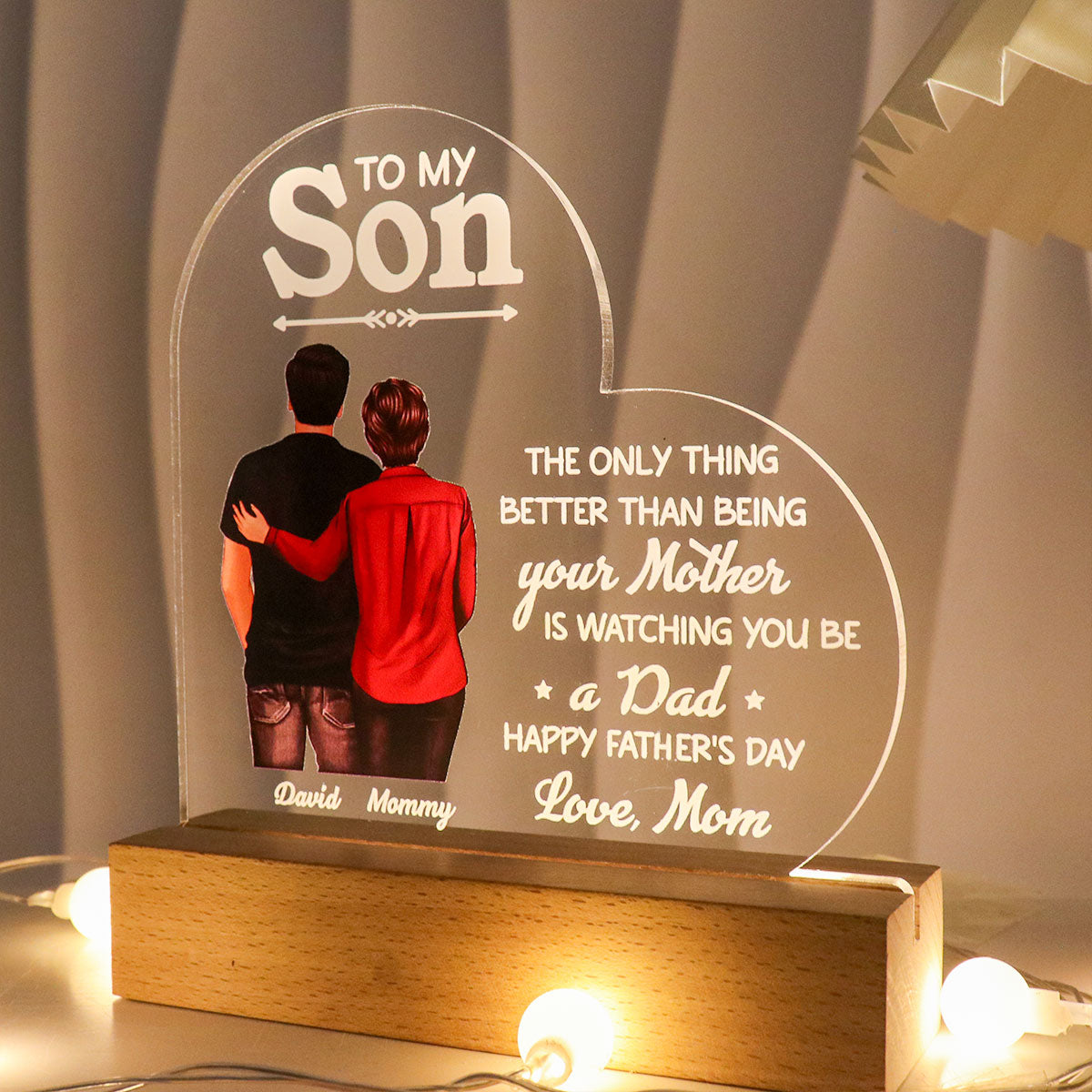 From Mom To Son Happy Father's Day Personalized LED Night Light, Heartfelt Father's Day Gift For Son