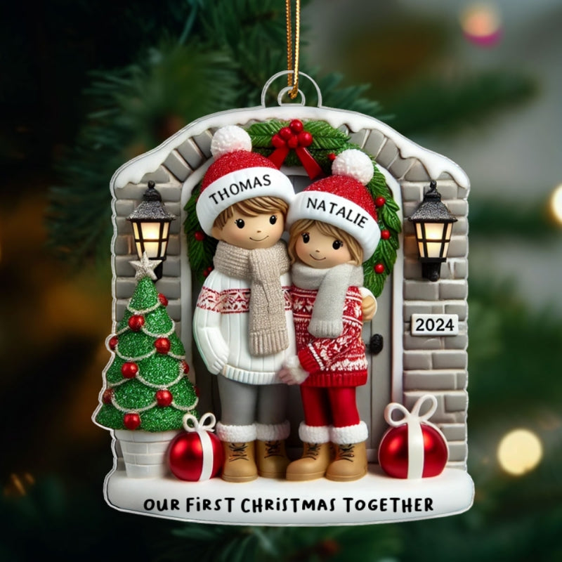 Personalized Farmhouse Couple Christmas Ornament with Optional Pet Dog Cat, Christmas Gift for Him, Gift for Her