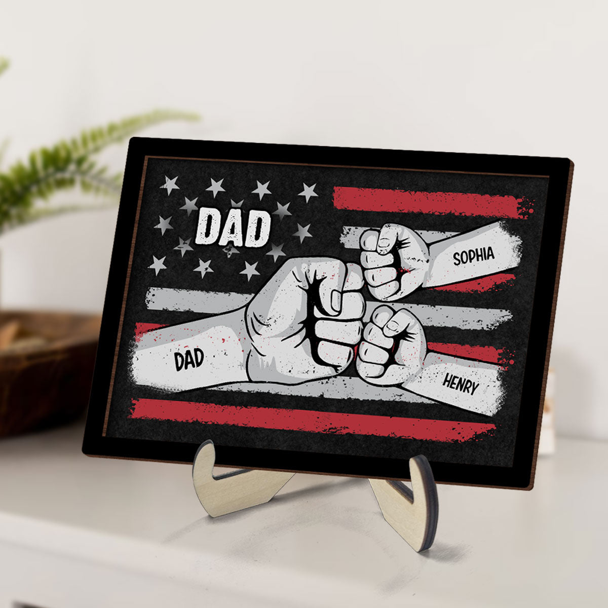 Dad Fist Bump Nation Flag Personalized 2-Layered Wooden Plaque, Father's Day Gift For Dad, For Husband