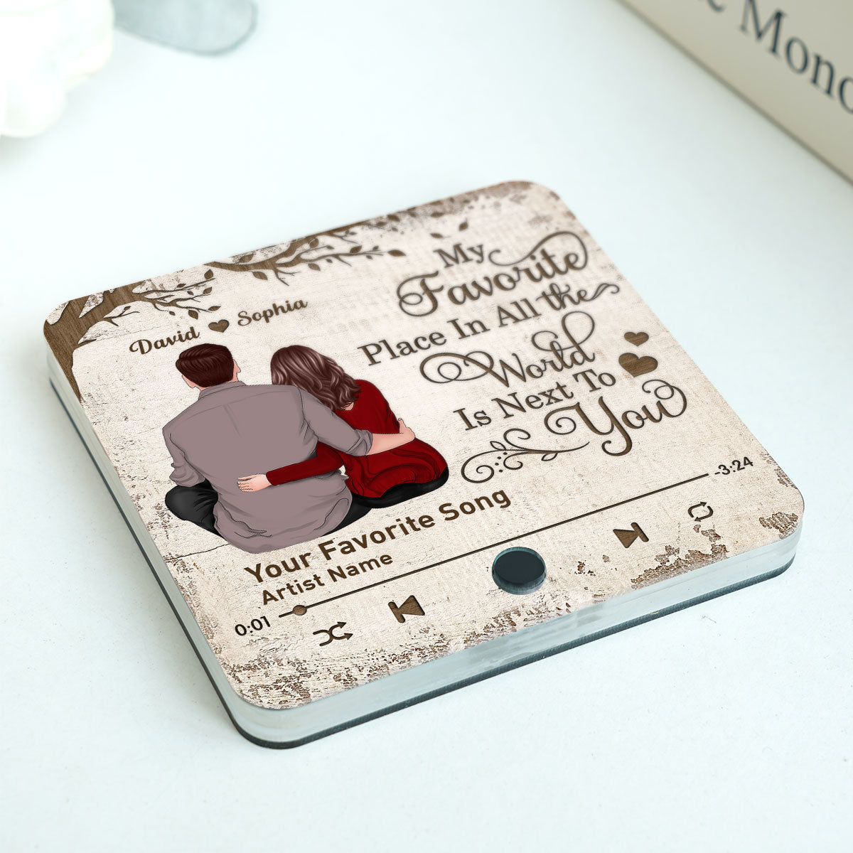 Favorite Place In The World Couple Sitting Back View Personalized Music Fridge Magnet, Gift For Him, For Her