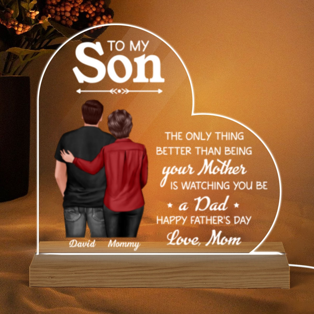 From Mom To Son Happy Father's Day Personalized LED Night Light, Heartfelt Father's Day Gift For Son