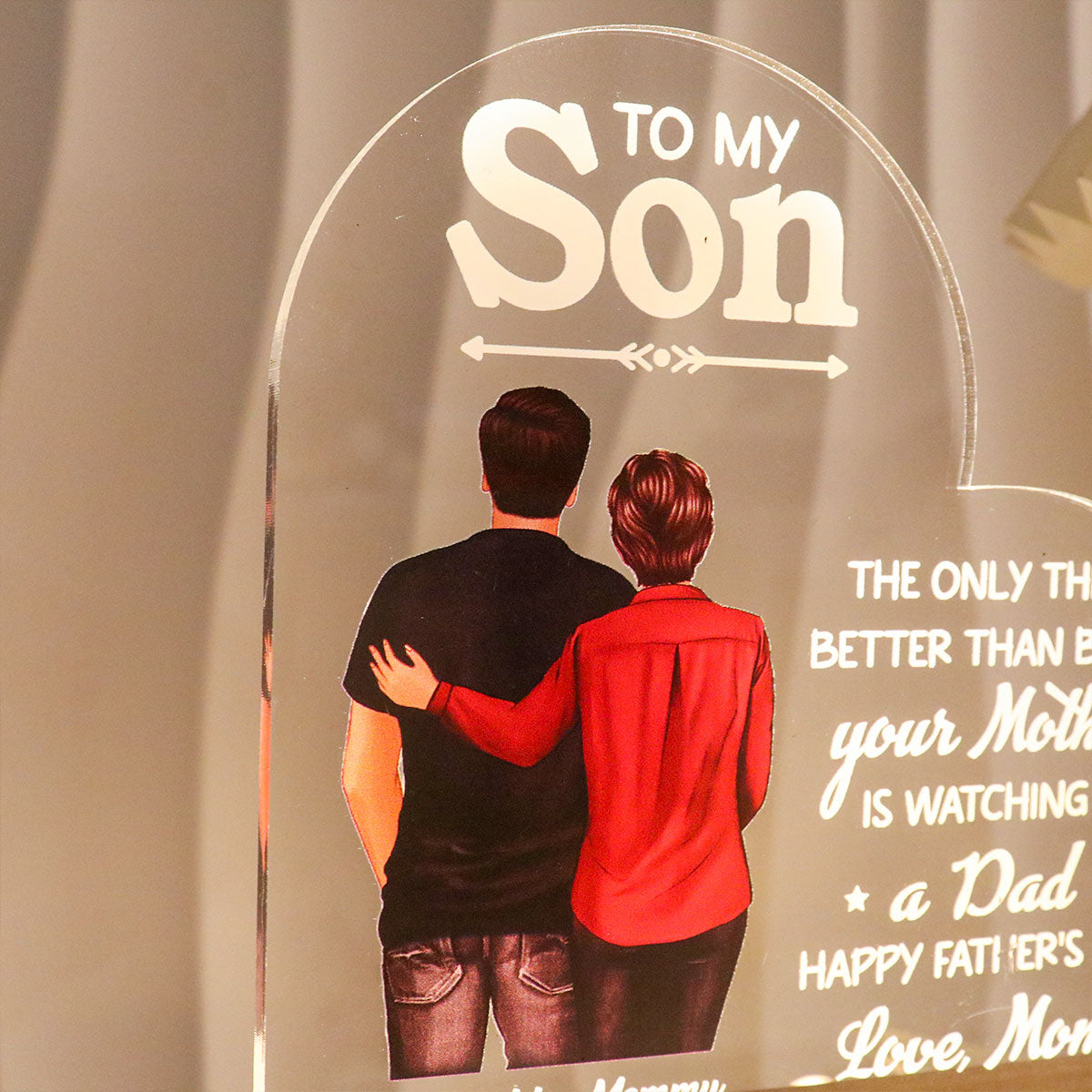 From Mom To Son Happy Father's Day Personalized LED Night Light, Heartfelt Father's Day Gift For Son