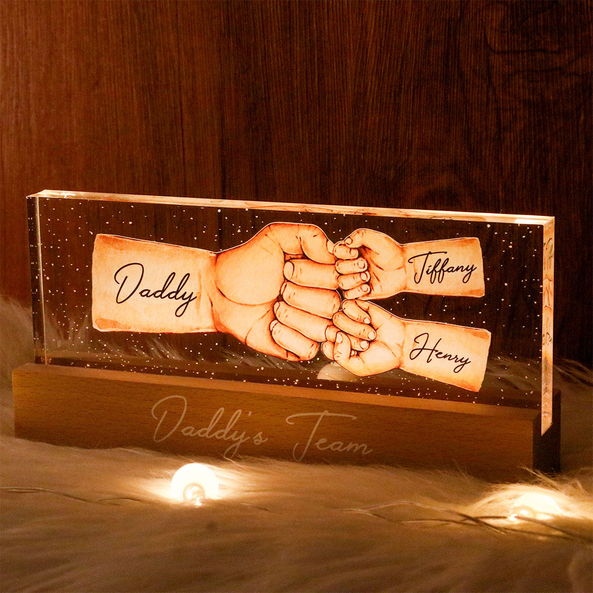 Daddy's Team Fist Bump Personalized Acrylic LED Night Light, Father's Day Gift For Dad, Gift For Husband, Gift For Grandpa