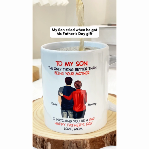 From Mom To Son Watching You Be A Dad Personalized Mug, Heartfelt Father's Day Gift For Son