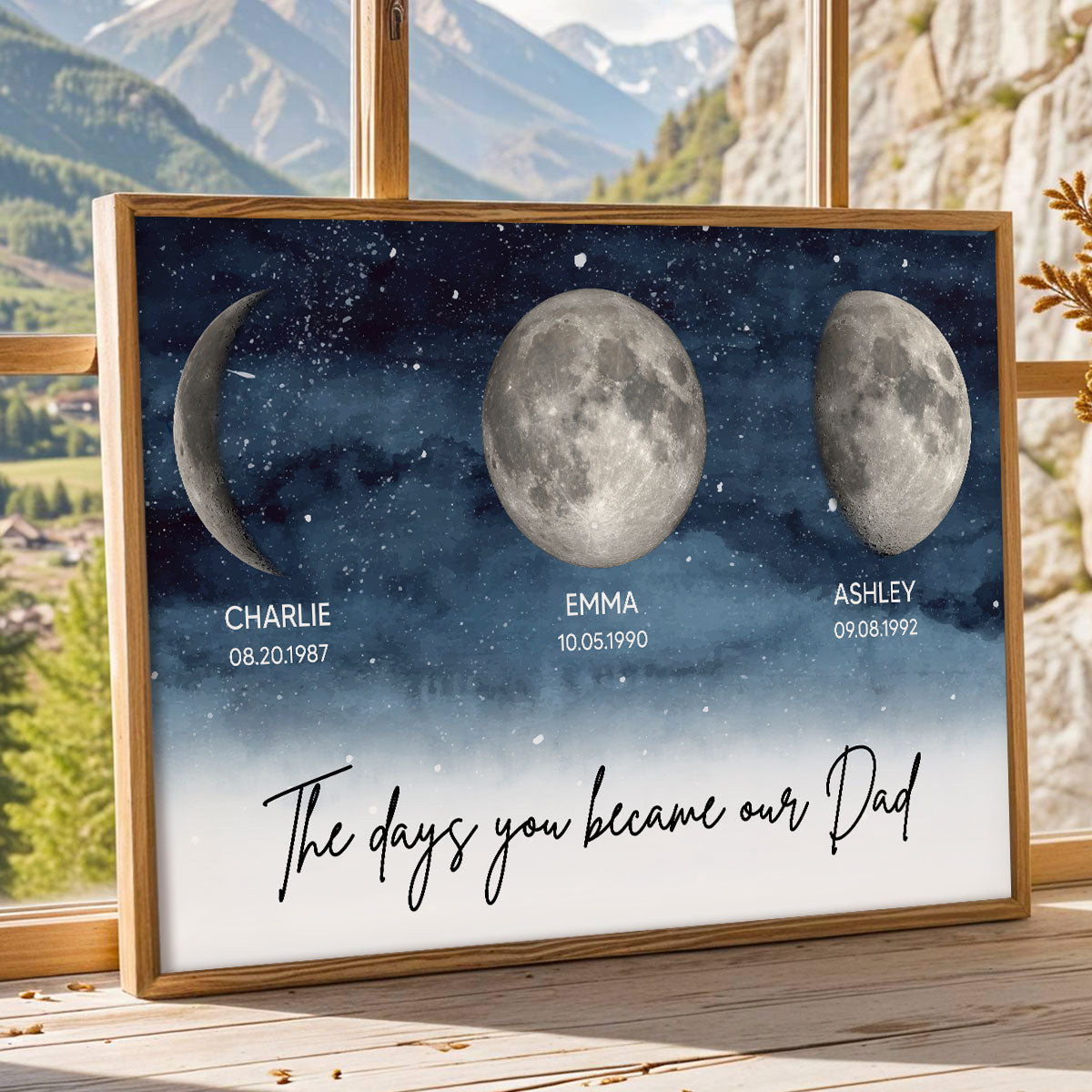 Starry Night Custom Birth Moon Phase The Days You Became Our Dad Personalized Poster, Heartfelt Birthday Gift For Dad