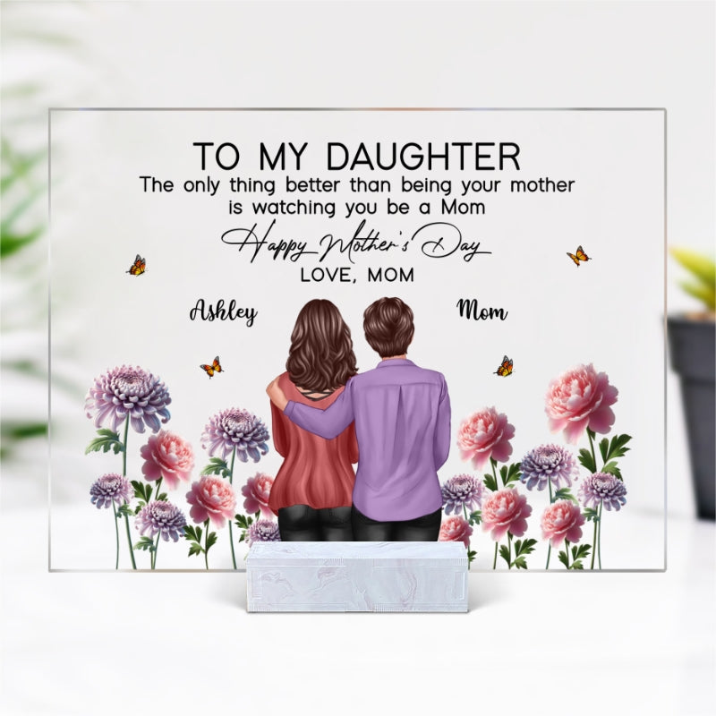 To My Daughter From Mom Happy Mother's Day Birth Flower Personalized Rectangle Acrylic Plaque with Stand, Gift For Daughter
