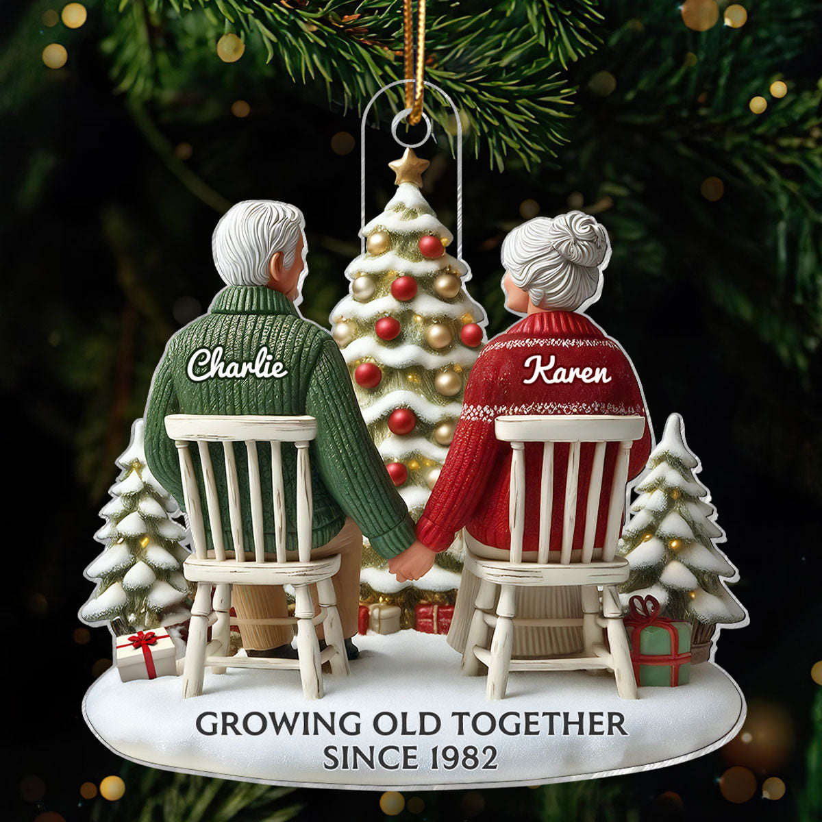 3D Effect Couple Growing Old Together Personalized Flat Acrylic Ornament, Heartfelt 2025 Gift Anniversary Gift For Him, For Her, Husband, Wife