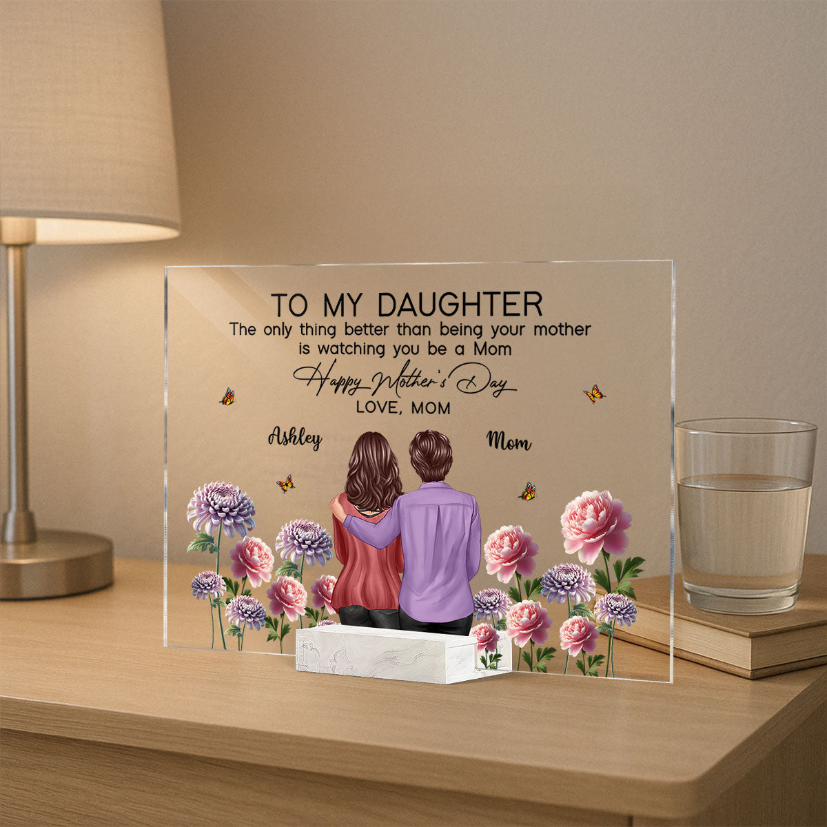 To My Daughter From Mom Happy Mother's Day Birth Flower Personalized Rectangle Acrylic Plaque with Stand, Gift For Daughter