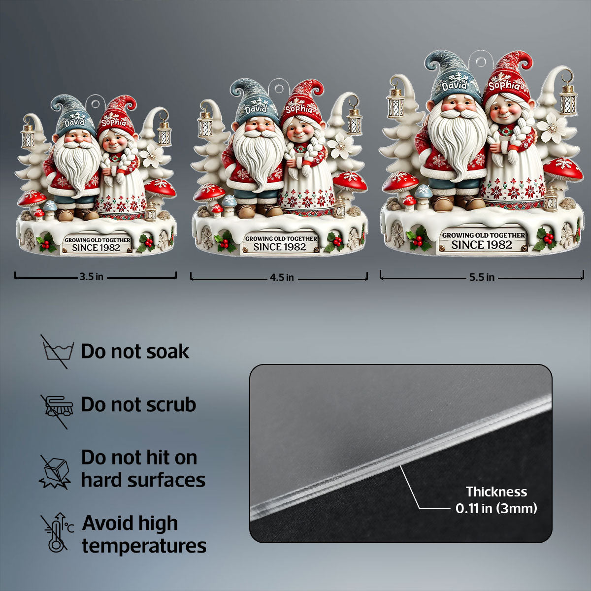 3D Effect Gnome Couple Together Christmas Personalized Flat Acrylic Ornament, Christmas Gift For Him, For Her, Husband, Wife