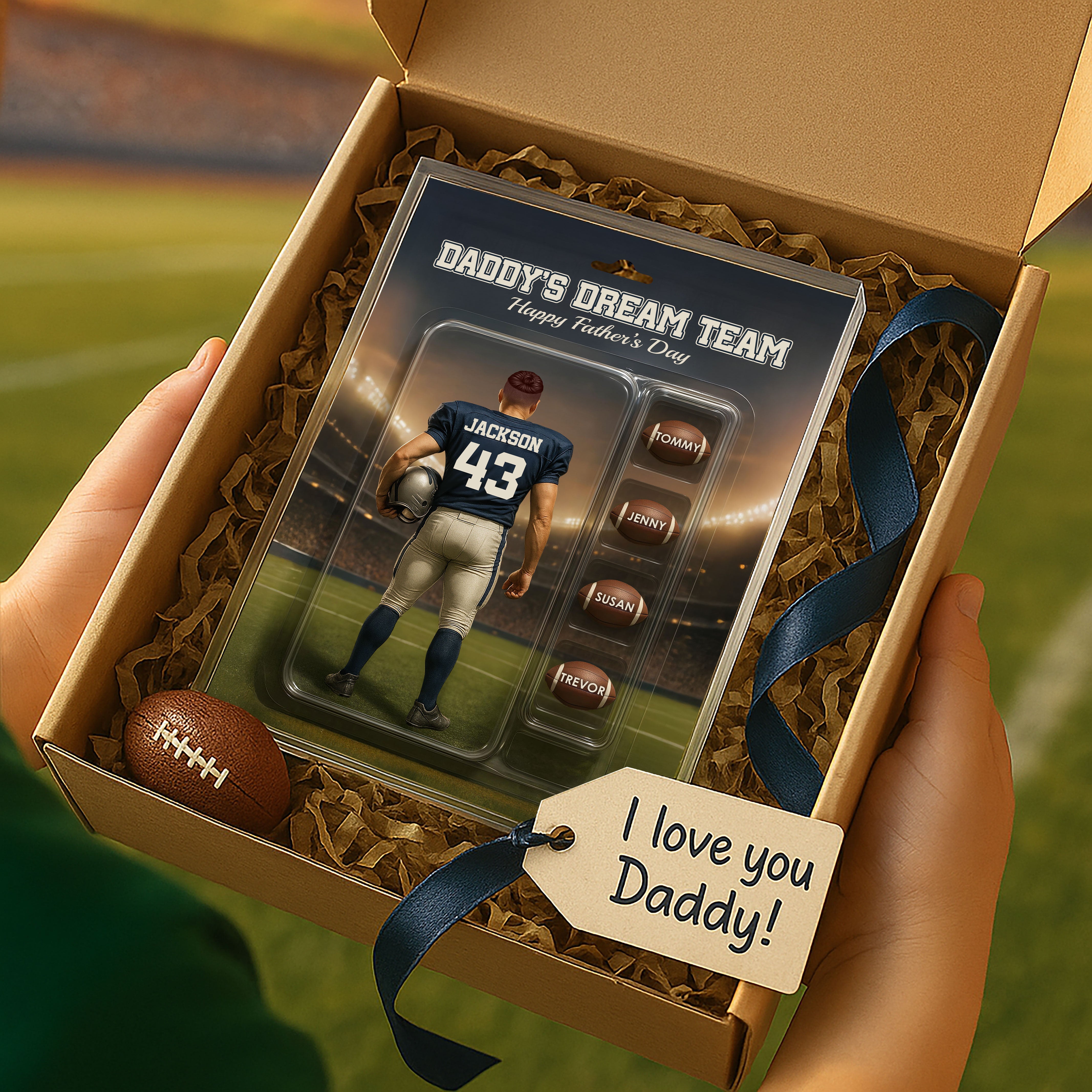 Custom Figure Football Dad With Kids' Names Personalized Acrylic Block Plaque, Perfect 2025 Father's Day Gift For Him, For Dad, For Husband, For Football Lover