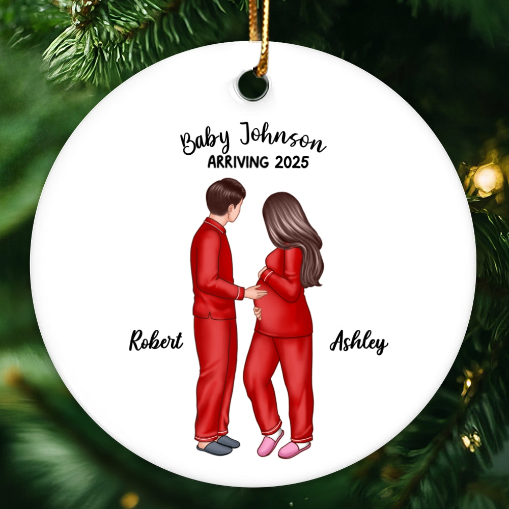 Personalized Pregnancy Ornament, Expecting Family Personalized Circle Ceramic Ornament, New Mom Gift, Expecting Parent Gift