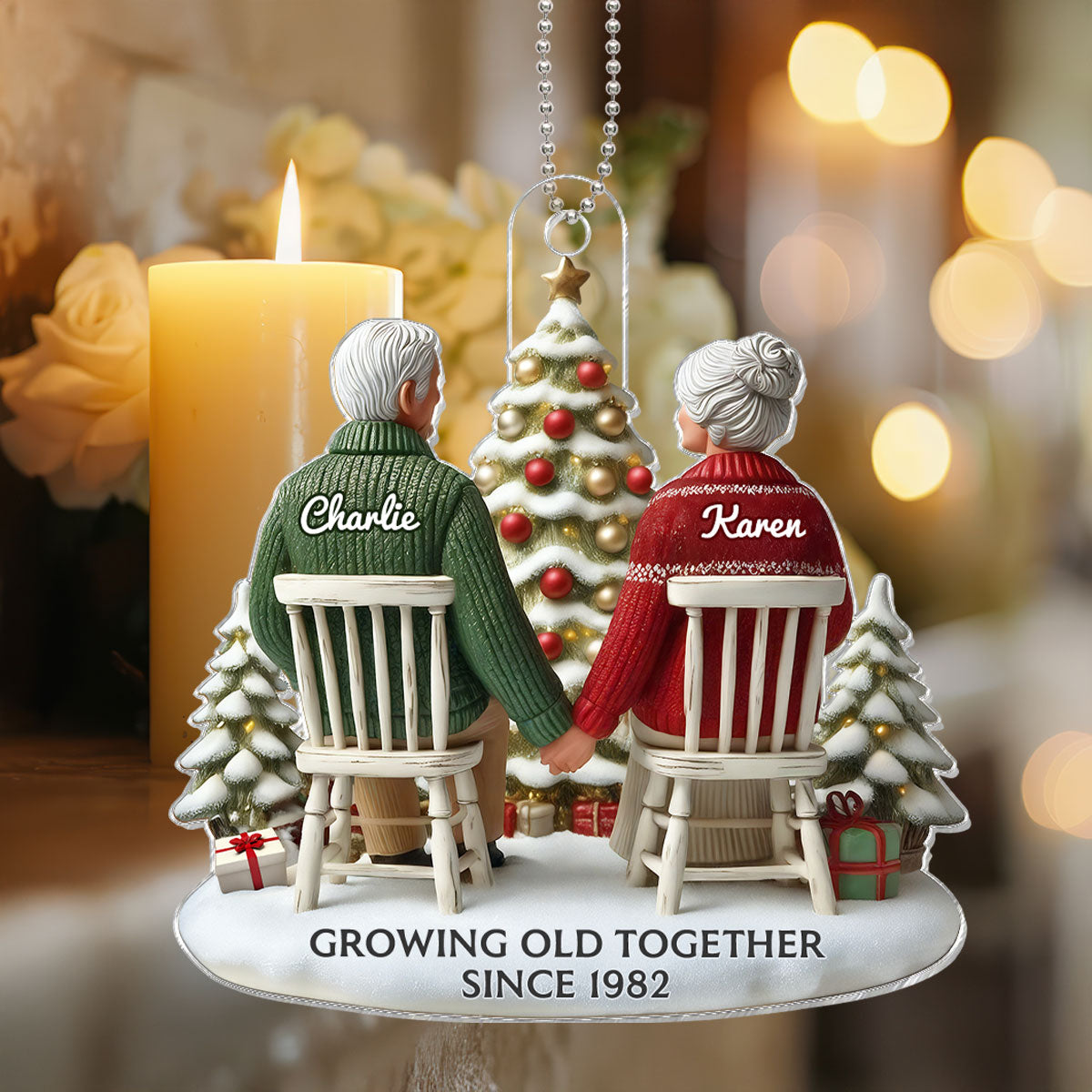 3D Effect Couple Growing Old Together Personalized Flat Acrylic Ornament, Heartfelt 2025 Gift Anniversary Gift For Him, For Her, Husband, Wife