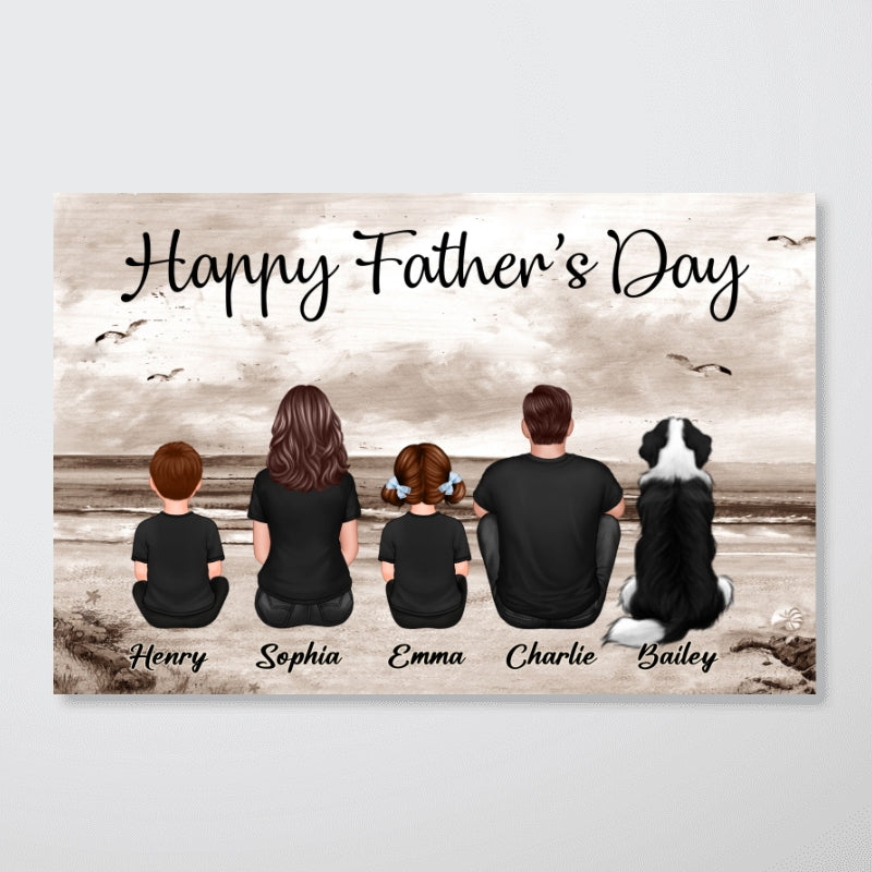 Family Sitting Retro Vintage Beach Landscape Poster, Unique 2025 Father's Day Gift For Dad, Husband