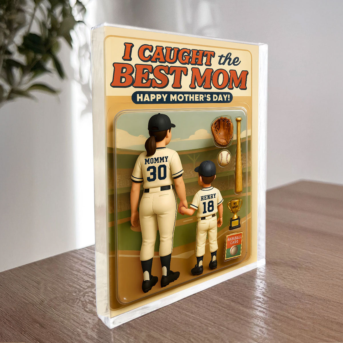 We Caught the Best Mom Baseball Custom Figure Personalized Acrylic Block Plaque, Gift for Mom, Gift for Wife