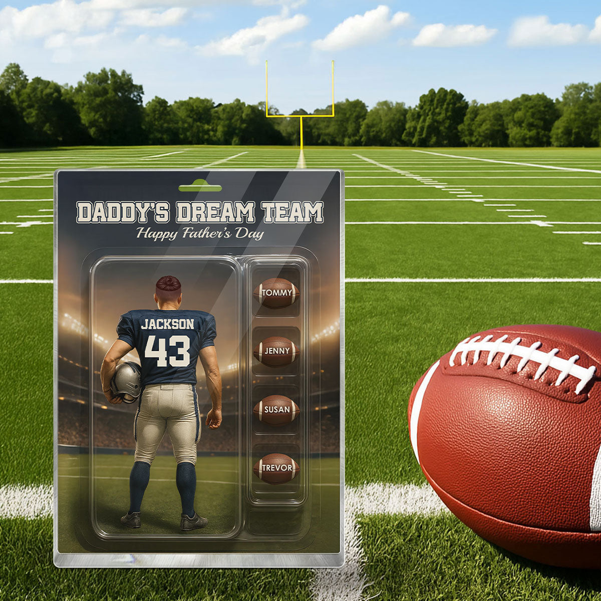 Custom Figure Football Dad With Kids' Names Personalized Acrylic Block Plaque, Perfect 2025 Father's Day Gift For Him, For Dad, For Husband, For Football Lover