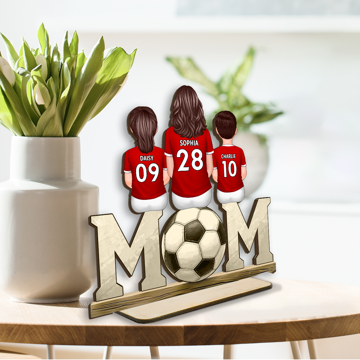 Soccer Mom And Kids Personalized Standing Wooden Plaque, Gift for Mom, Gift for Wife
