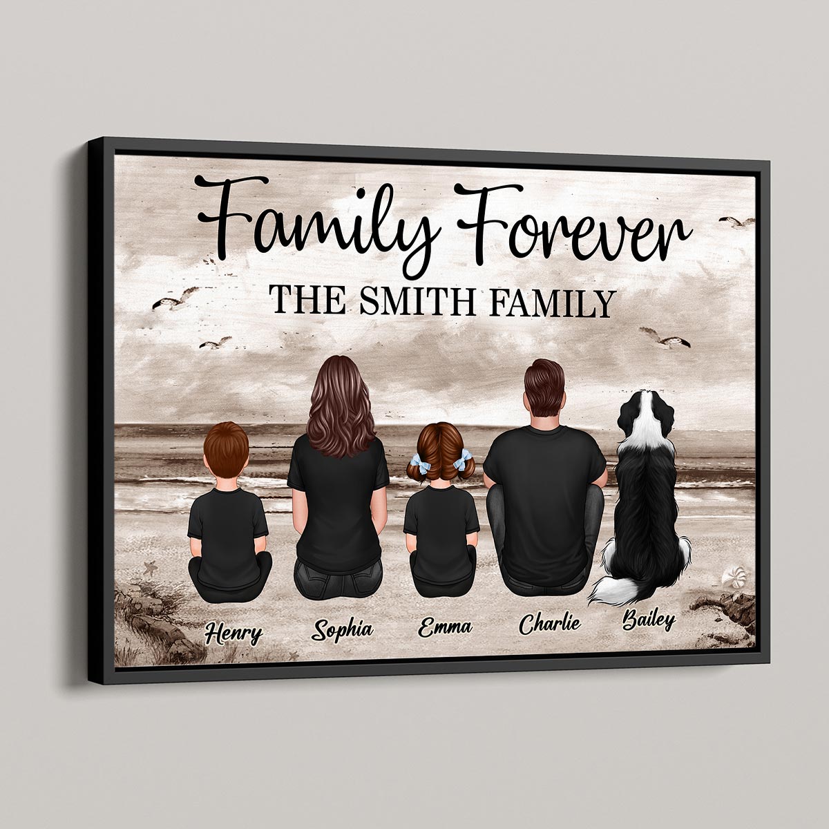 Family Sitting Retro Vintage Beach Landscape Poster, Unique 2025 Father's Day Gift For Dad, Husband