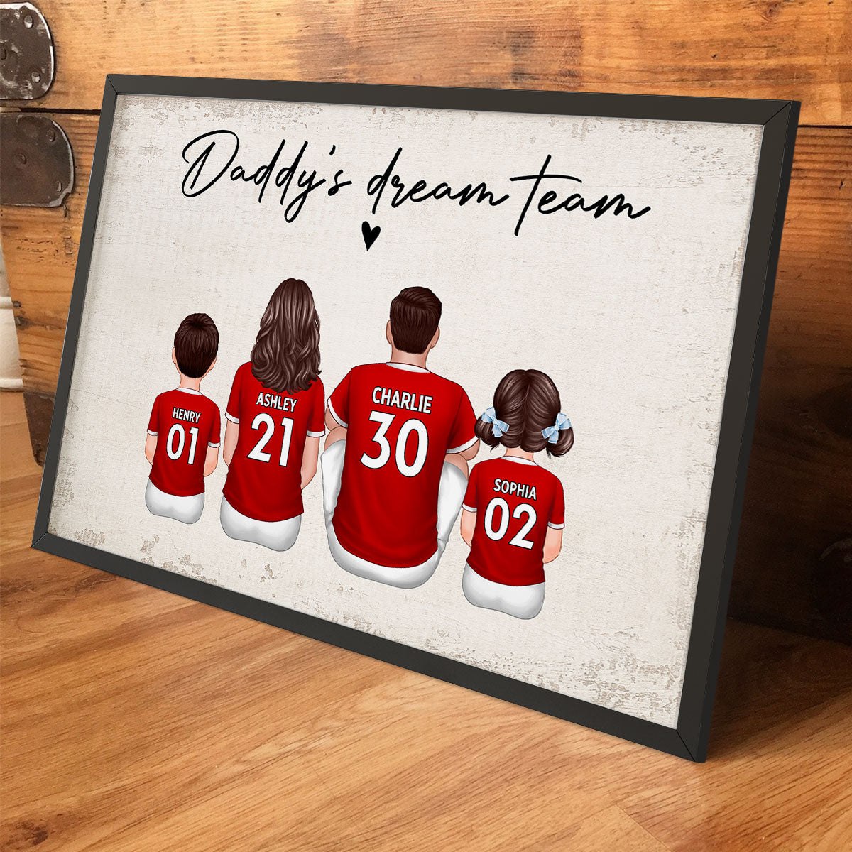 Dad's Team Soccer Football Family Sitting Personalized Poster – Special Gift for Dad, Grandpa, Husband on Father's Day