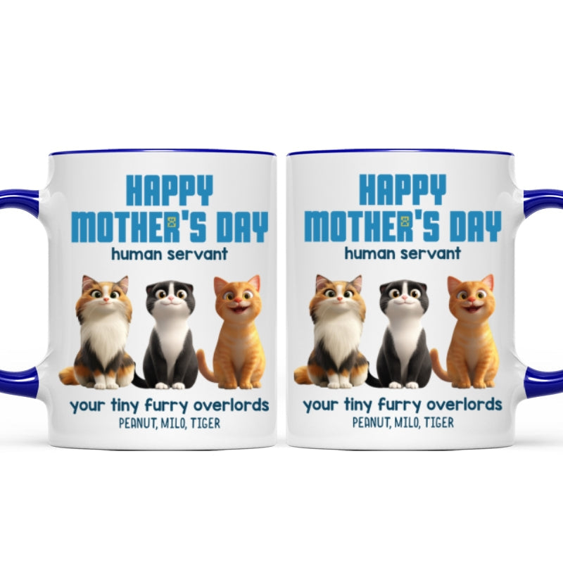Happy Mother's Day Human Servant Personalized Mug, Cute Cartoon Cats, Unique Gift for Cat Moms