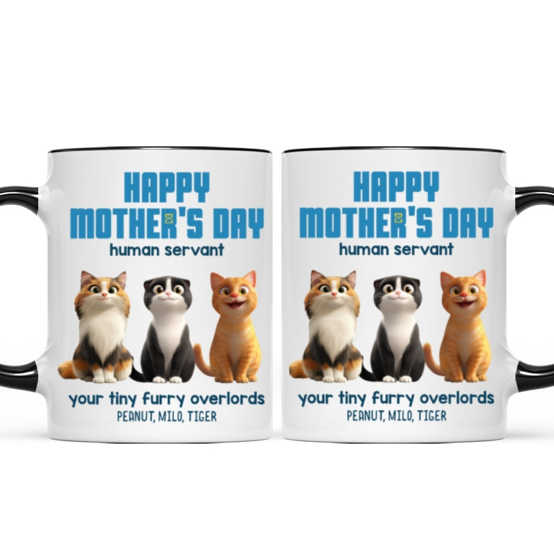 Happy Mother's Day Human Servant Personalized Mug, Cute Cartoon Cats, Unique Gift for Cat Moms