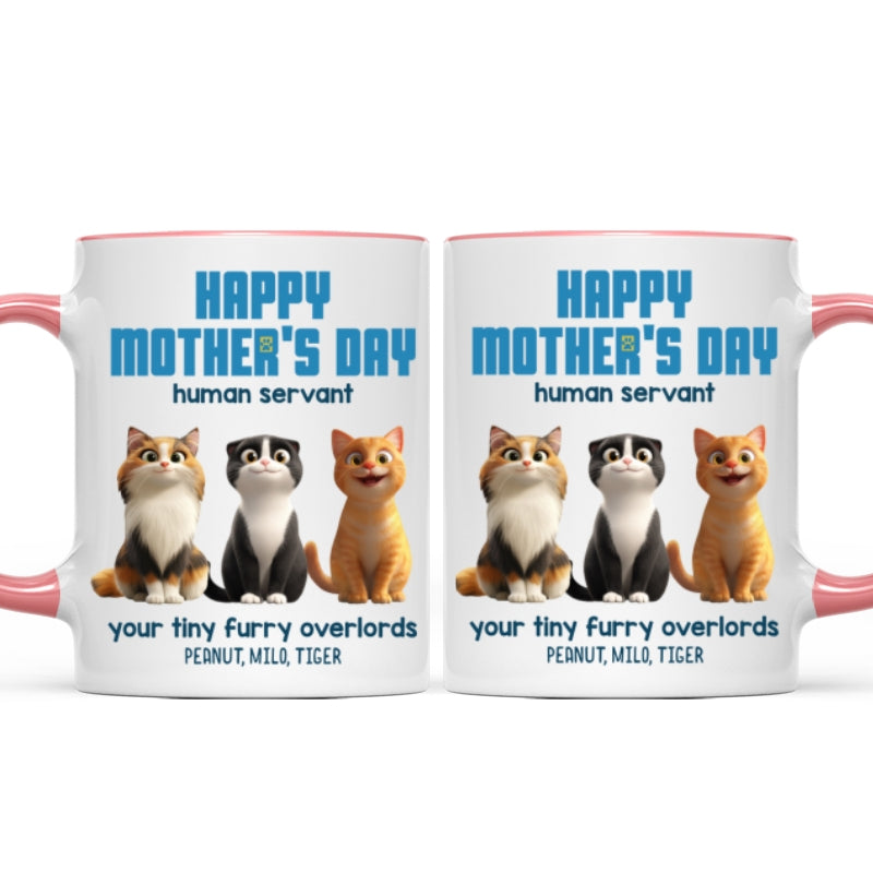 Happy Mother's Day Human Servant Personalized Mug, Cute Cartoon Cats, Unique Gift for Cat Moms
