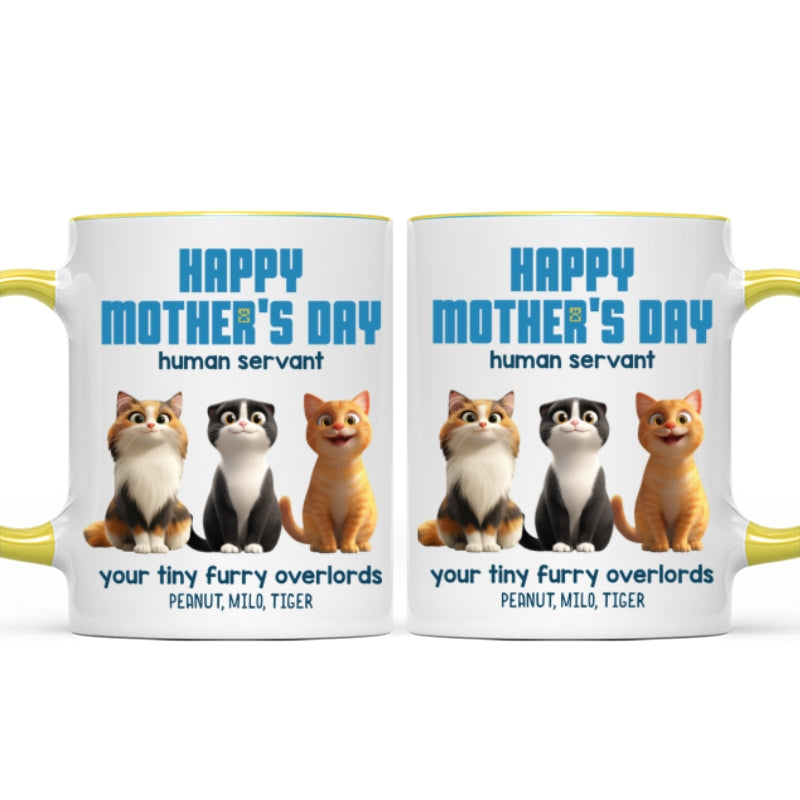 Happy Mother's Day Human Servant Personalized Mug, Cute Cartoon Cats, Unique Gift for Cat Moms