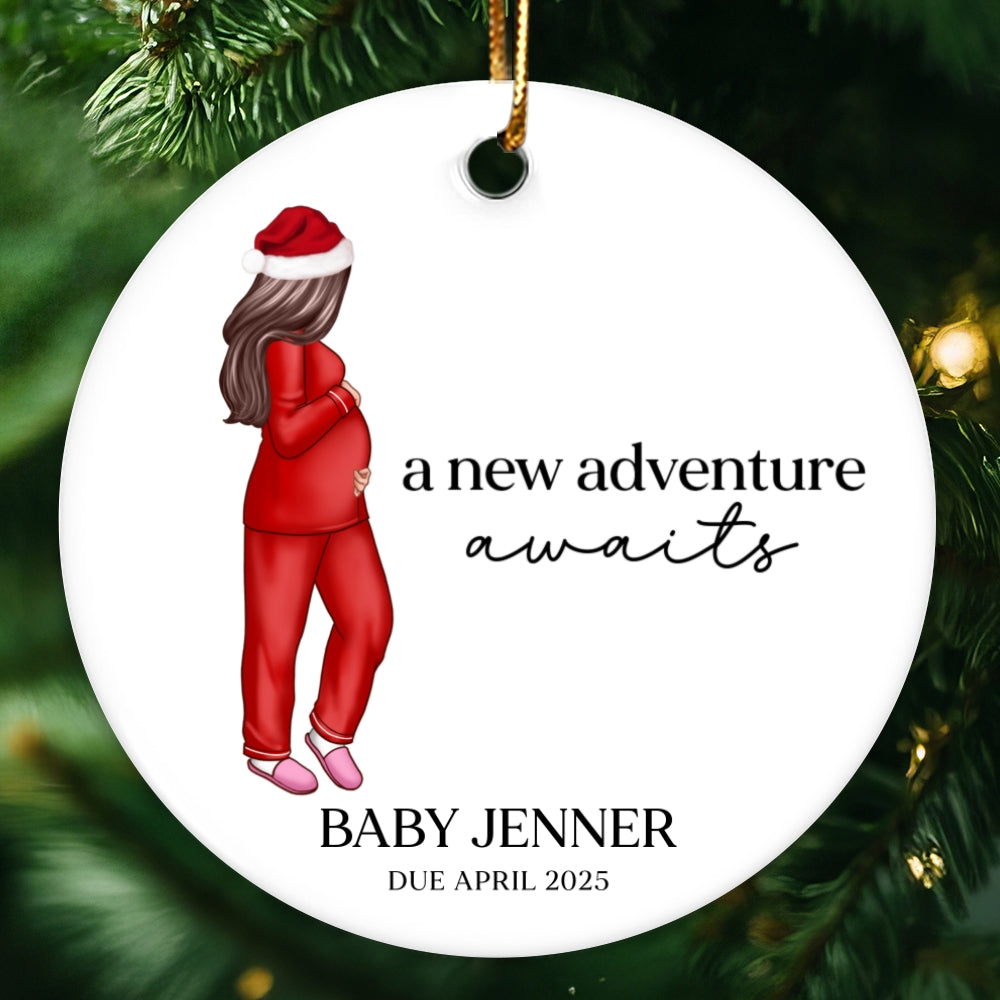 Pregnant Mom Baby Bump's First 2025 Ornament, Personalized Gifts Family, Pregnant Ornament