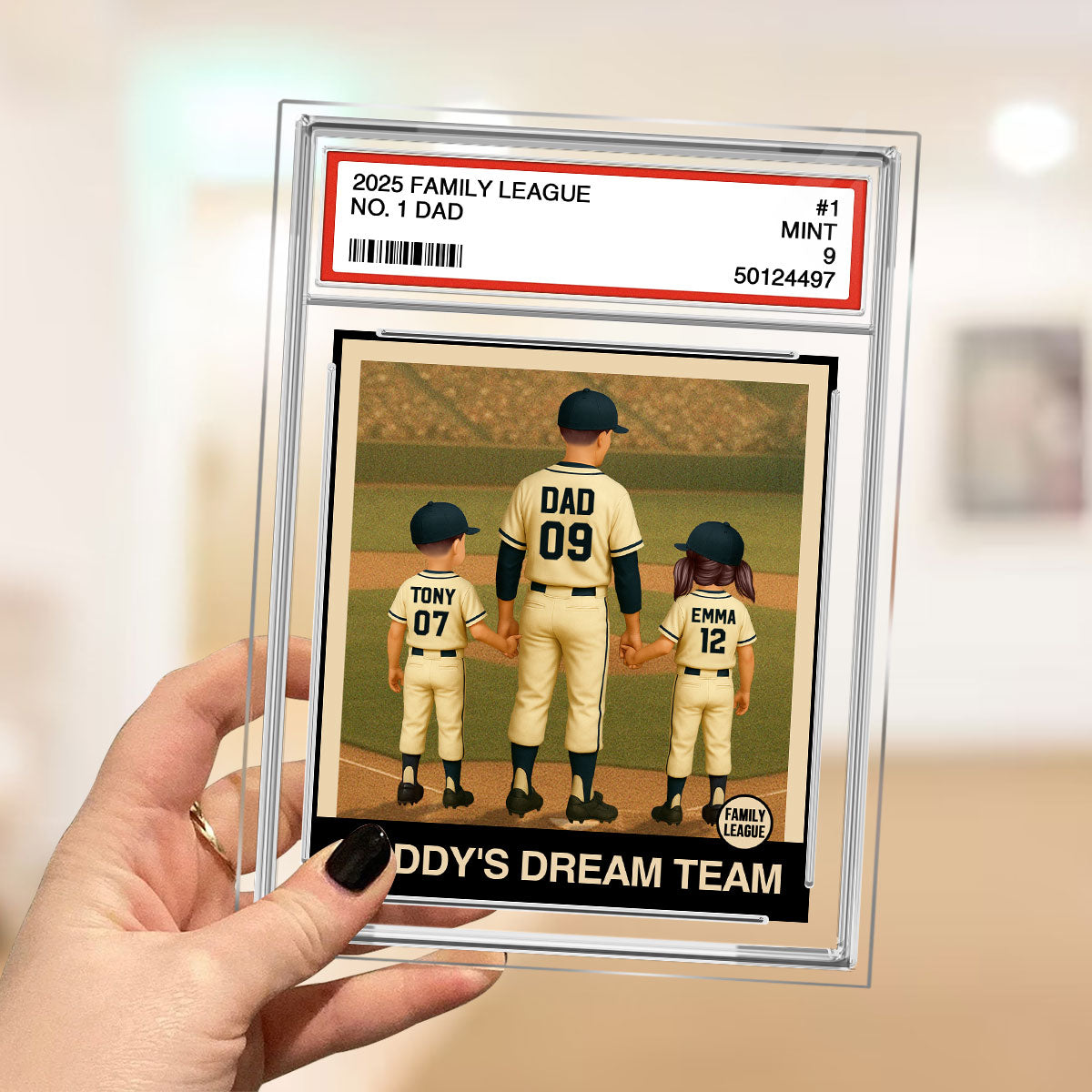Baseball No. 1 Dad Man & Kids Trading Card Style Personalized Acrylic Plaque