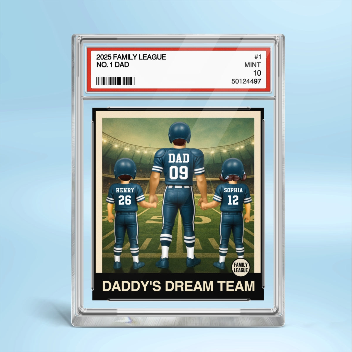 Football No. 1 Dad Man & Kids Trading Card Style Personalized Acrylic Block Plaque