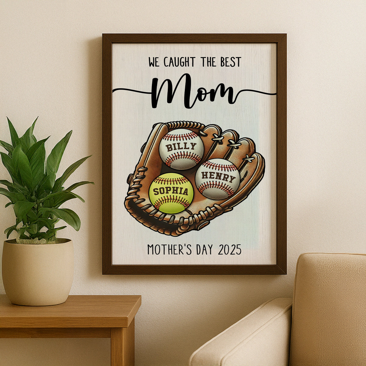 We Caught The Best Mom Baseball, Softball Personalized Poster, Custom Kid's Name, Gift For Mom, Gift For Wife