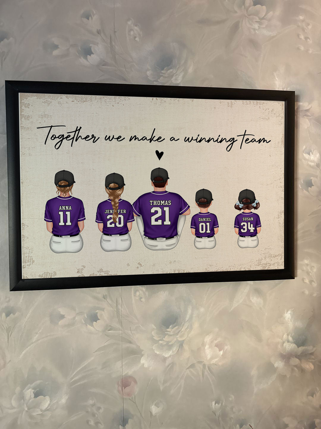 Daddy's Team Softball Family Sitting Personalized Poster, Gift For Family, Dad, Grandpa, Husband
