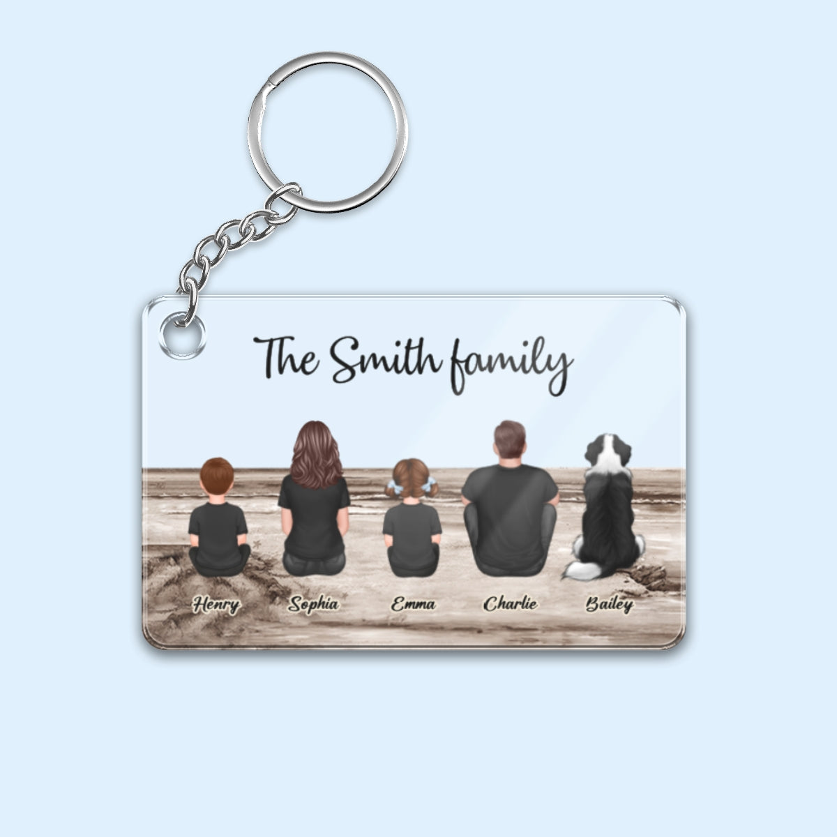 Family Sitting Vintage Background Personalized Acrylic Keychain, Gift For Family