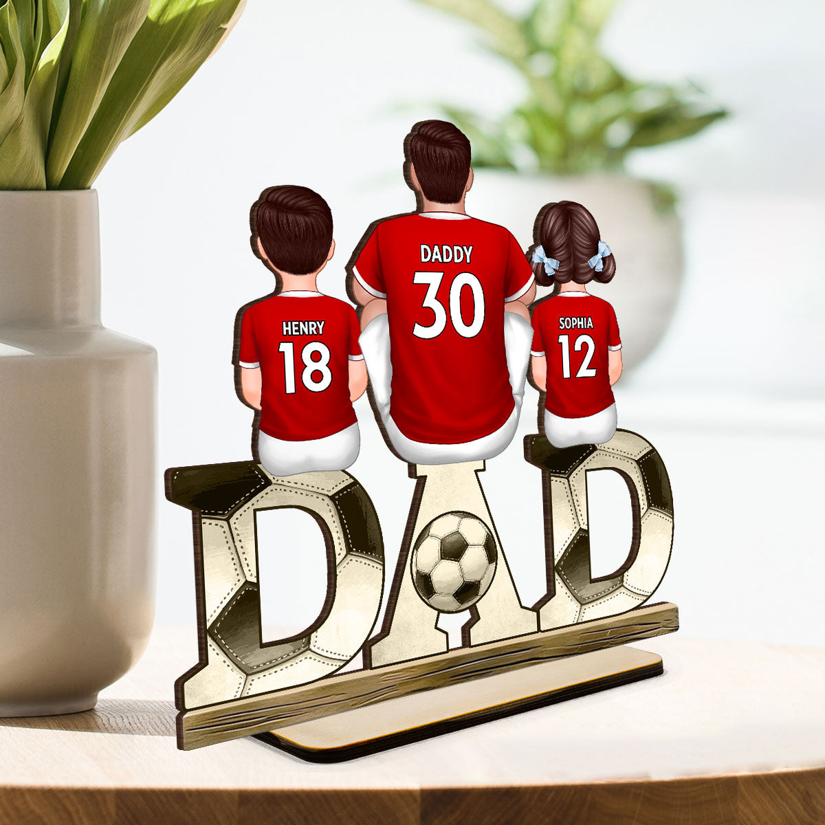 Soccer Dad & Kids Personalized 2-Layer Standing Wooden Plaque, Father’s Day gift for Dad, for Husband