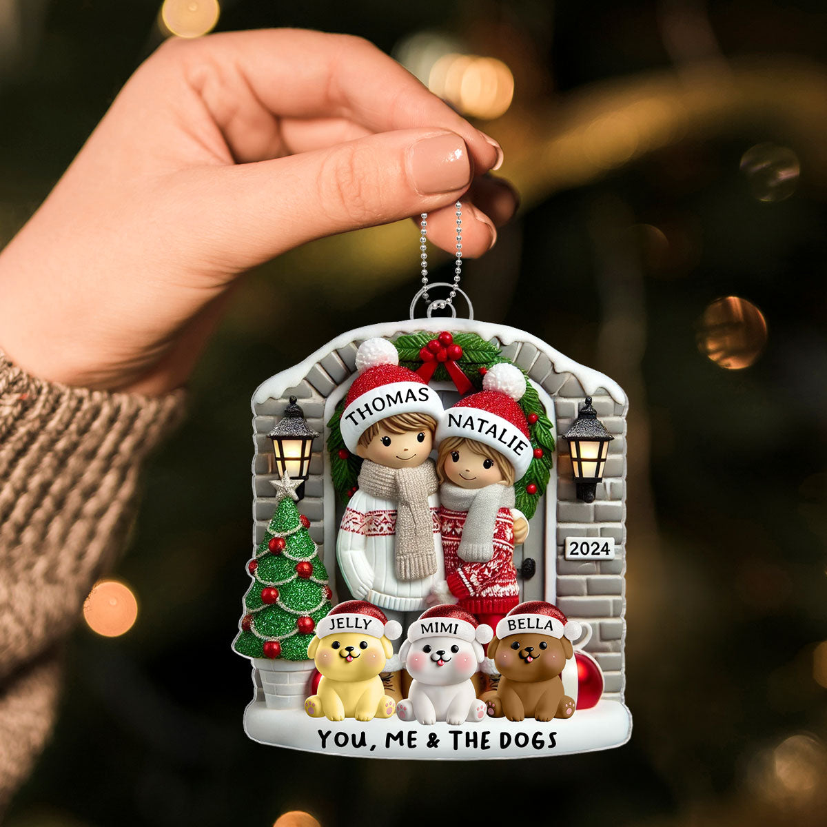 Personalized Farmhouse Couple Christmas Ornament with Optional Pet Dog Cat, Christmas Gift for Him, Gift for Her