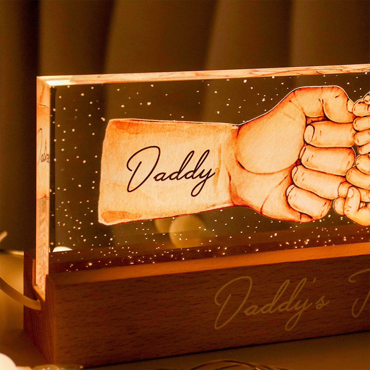 Daddy's Team Fist Bump Personalized Acrylic LED Night Light, Father's Day Gift For Dad, Gift For Husband, Gift For Grandpa